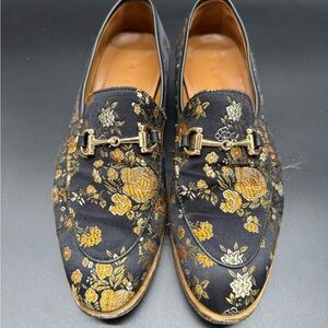 Taft Black and Gold Floral Men's Loafers, Russell Style, Eden Print, Size 7